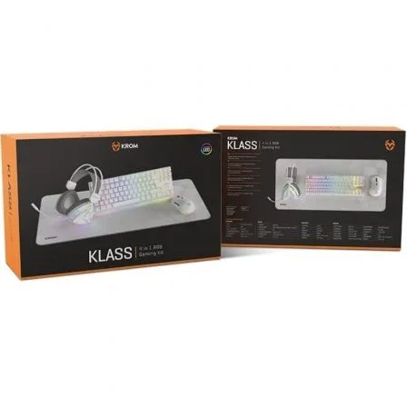 Krom Klass Pack Gaming 4 en 1: Teclado Mecánico TKL RGB + Ratón Óptico 7200 DPI + Auriculares 50mm + Alfombrilla Blanca